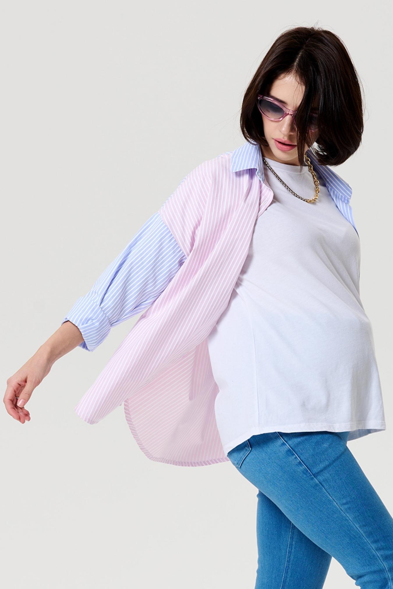 Рубашка для беременных женщин кормящих мам блузка офисная летняя одежда будущих мам / Happy Moms