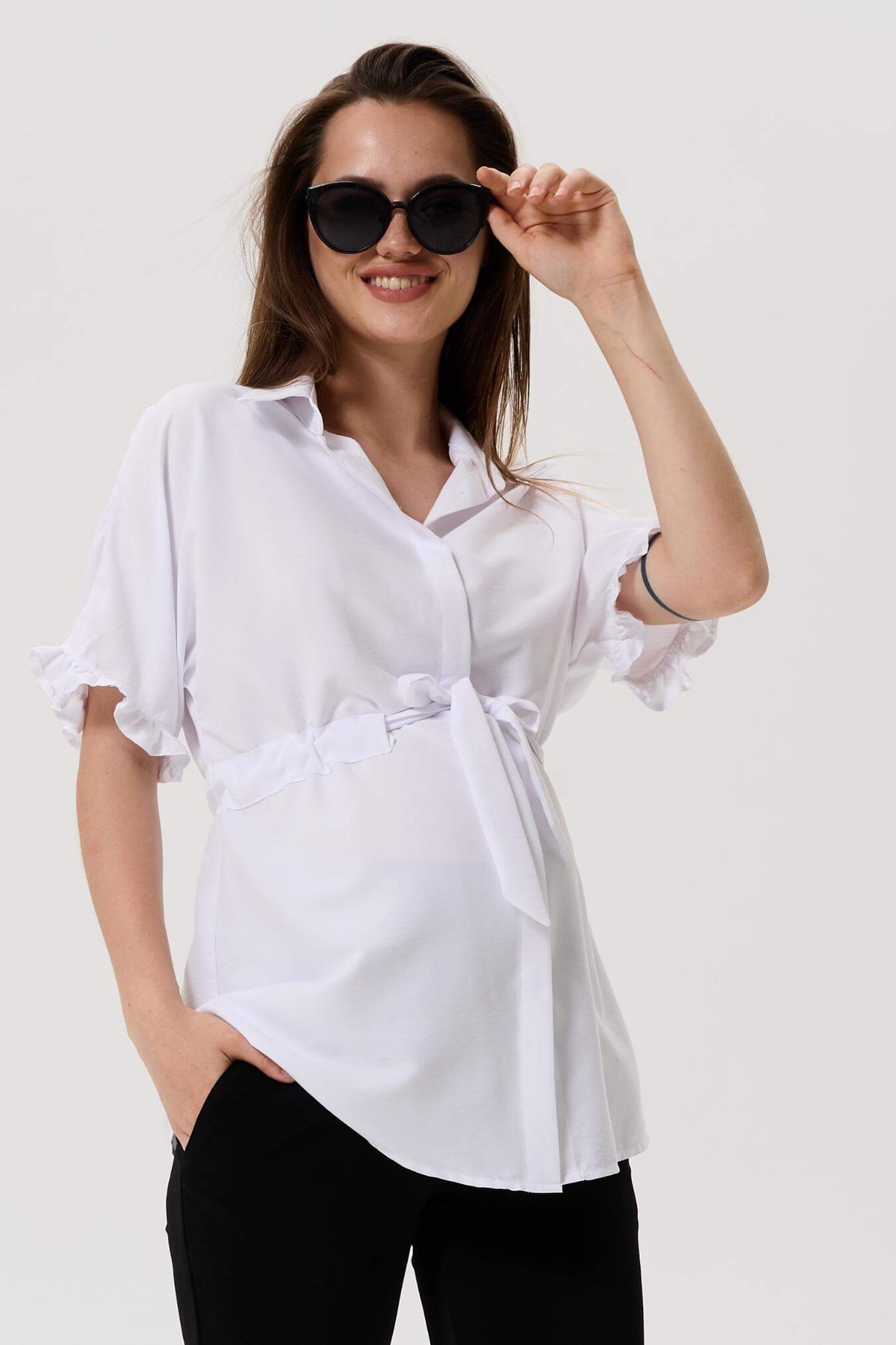 Блузка для беременных женщин летняя офисная белая женская блуза рубашка для будущих мам / Happy Moms