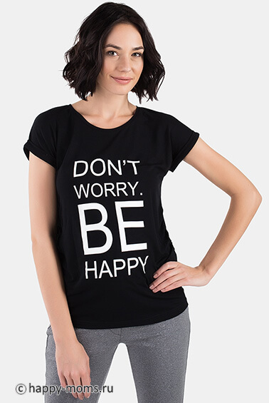 Черная футболка для беременных Dont Worry Be Happy - интернет магазин Happy-Moms.ru