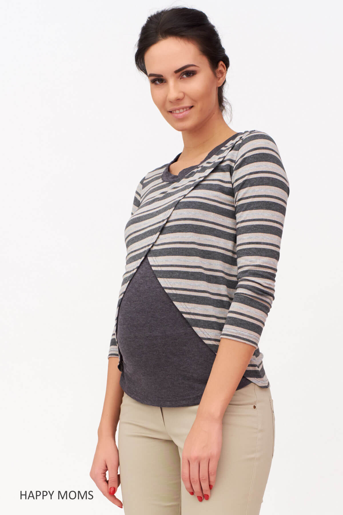 Блузка для беременных и кормящих мам в полоску Happy Moms