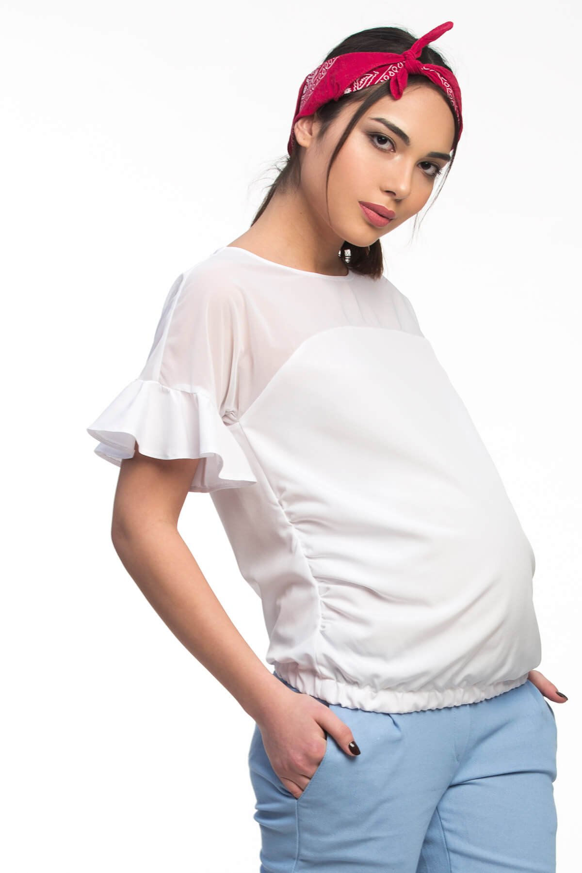 Белая блузка с воланами для беременных Happy-Moms.ru