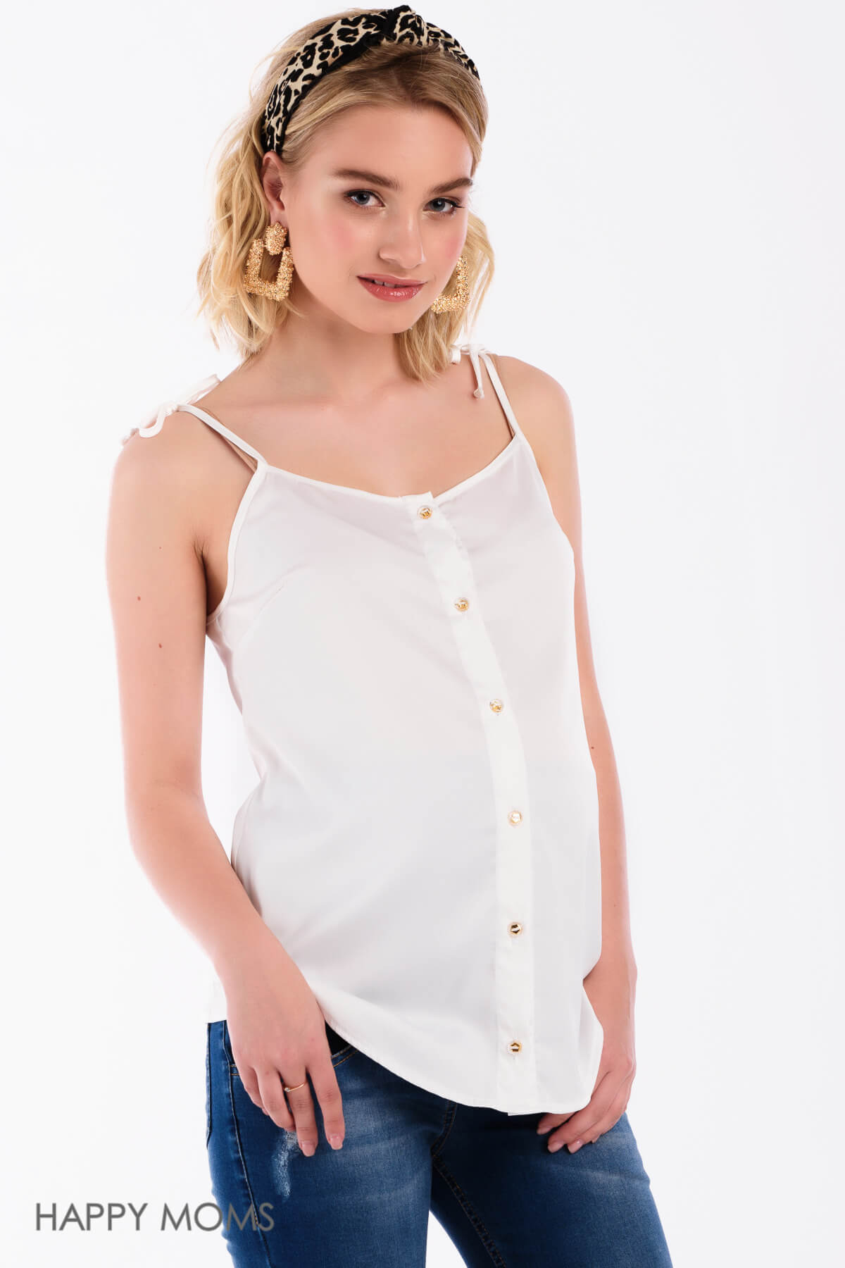Блузка для беременных женская офисная белая летняя блуза топ топик кормящих кормления грудью / Happy Moms