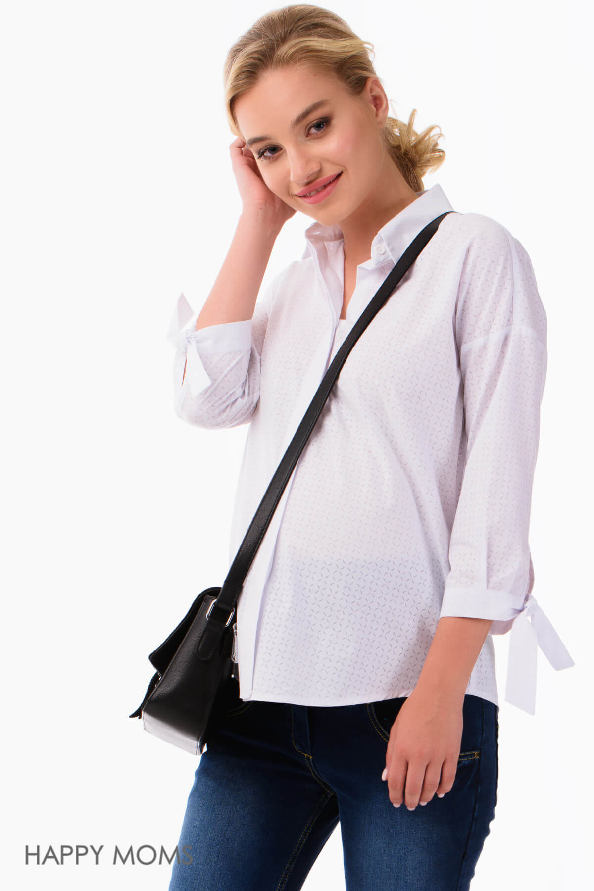Рубашка для беременных женщин белая офисная классическая блуза блузка женская будущих мам / Happy Moms