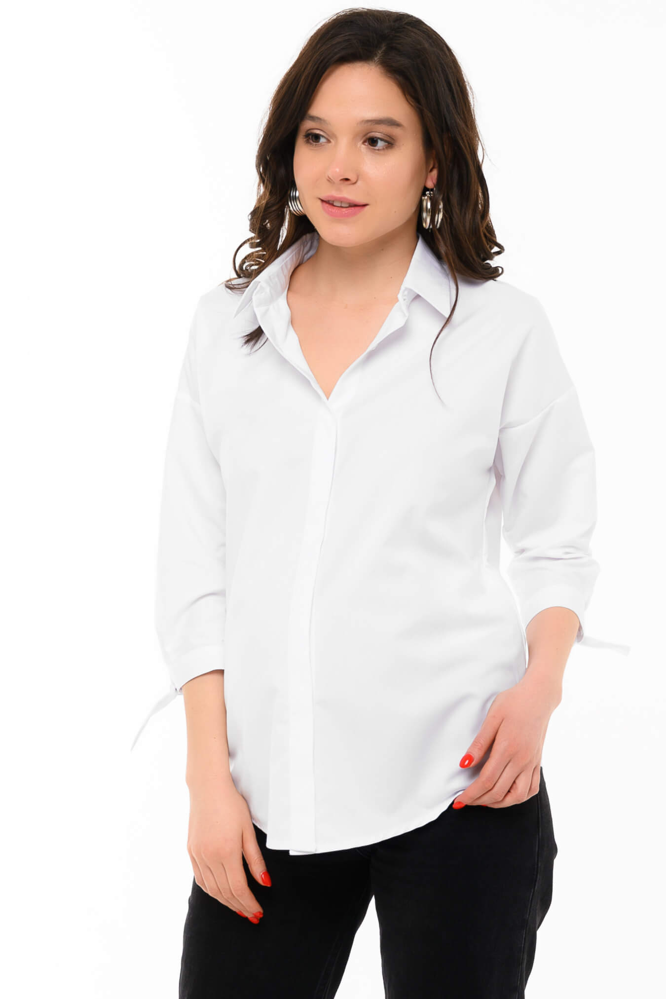 Рубашка для беременных женщин белая классическая офисная блуза блузка женская будущих мам / Happy Moms