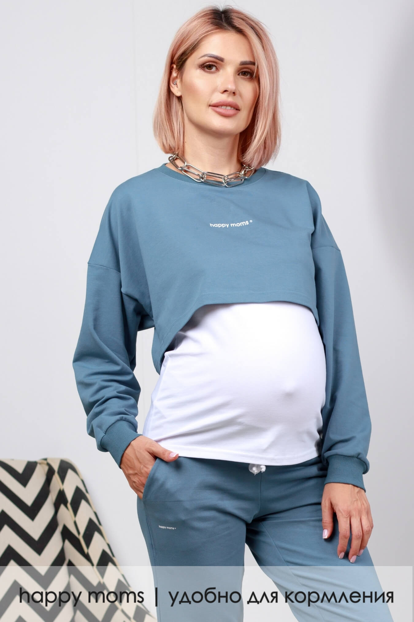 Комплект для беременных и кормящих майка джемпер домашний женский в роддом одежда будущих мам / Happy Moms
