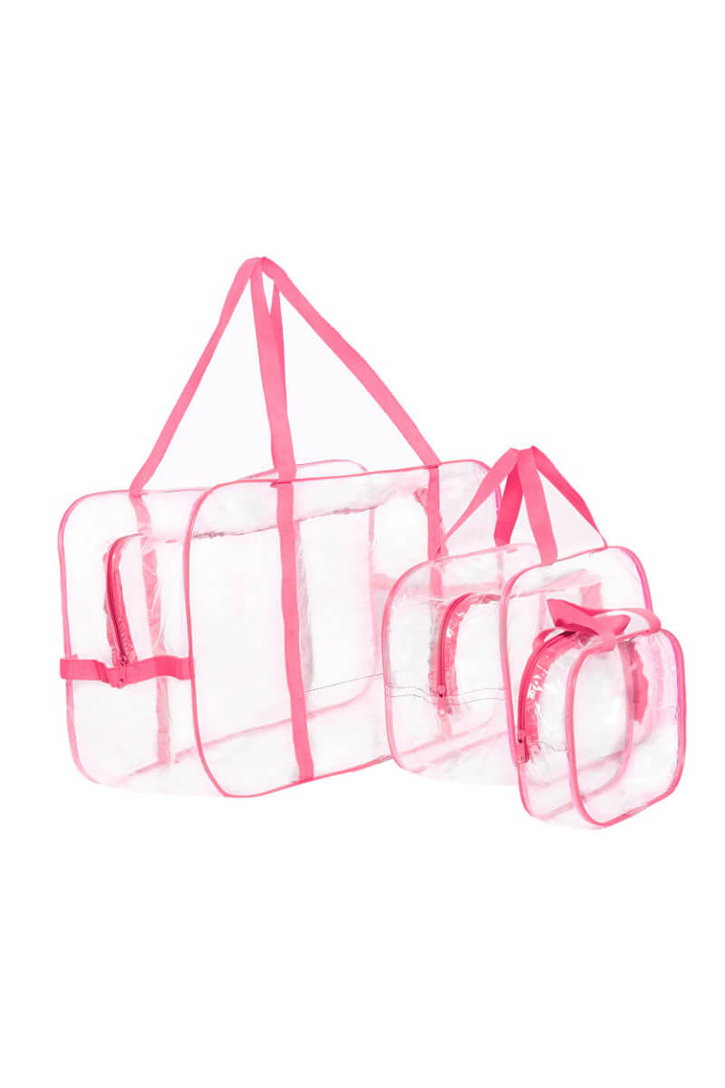 Комплект прозрачных сумок в роддом 3 в 1 розовый Happy Moms