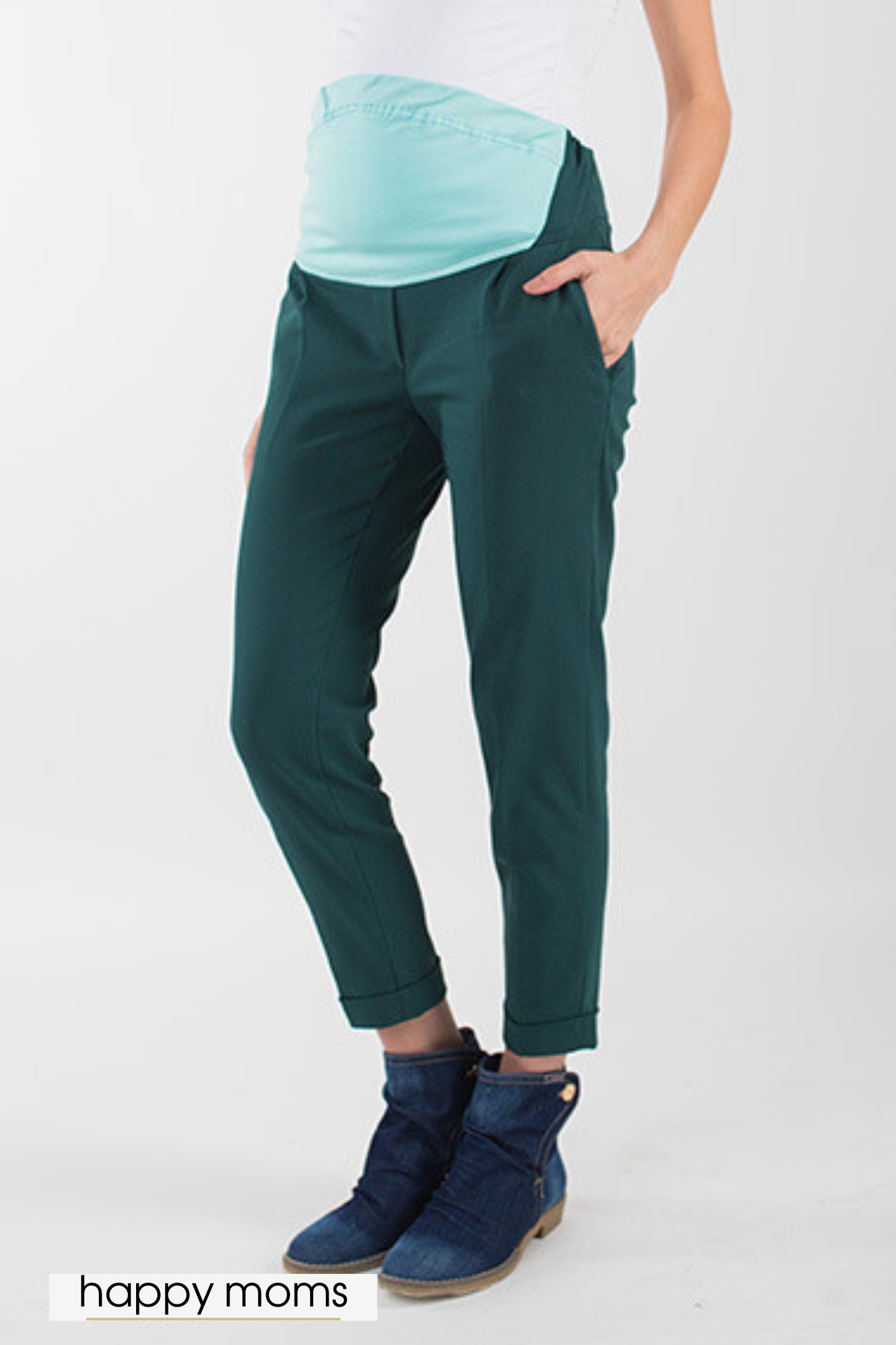 Укороченные зеленые брюки-чинос для беременных интернет магазин Happy-Moms.ru