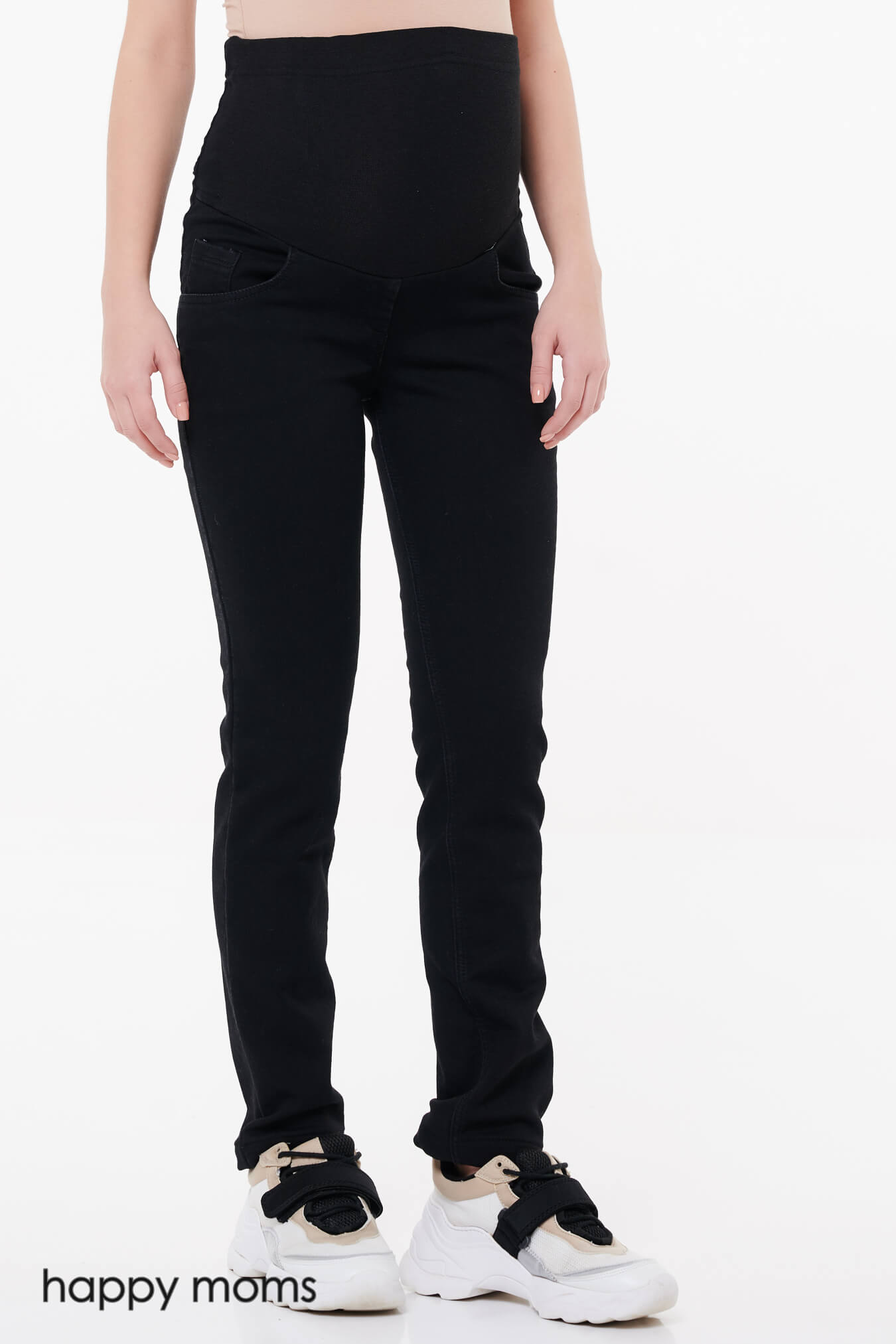Черные джинсы для беременных женские прямые с вставкой на животе / Happy Moms