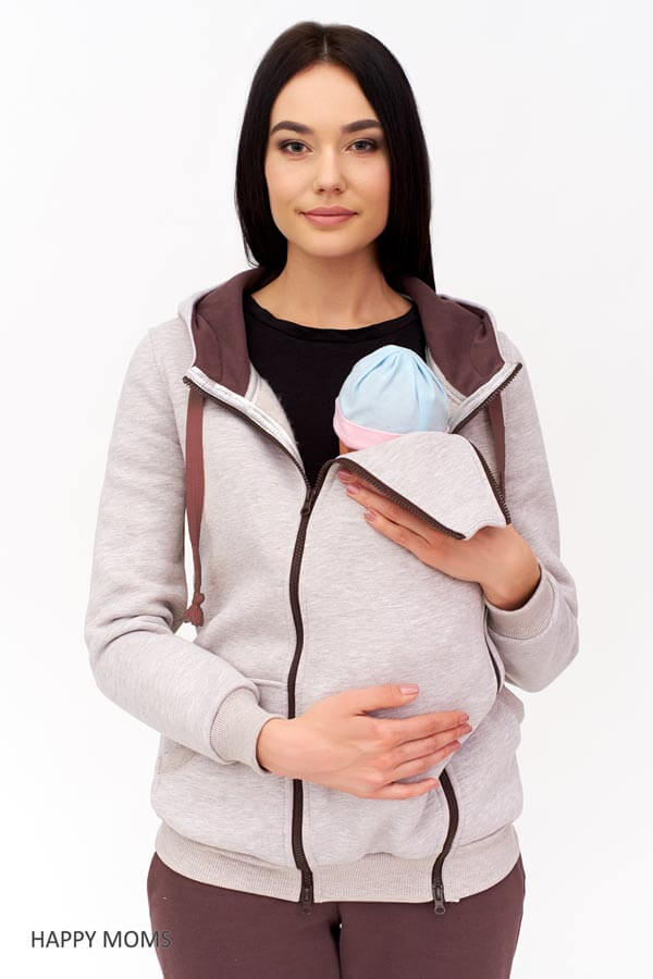 Толстовка для беременных и кормящих мам утепленная с начесом слинготолстовка / Happy Moms