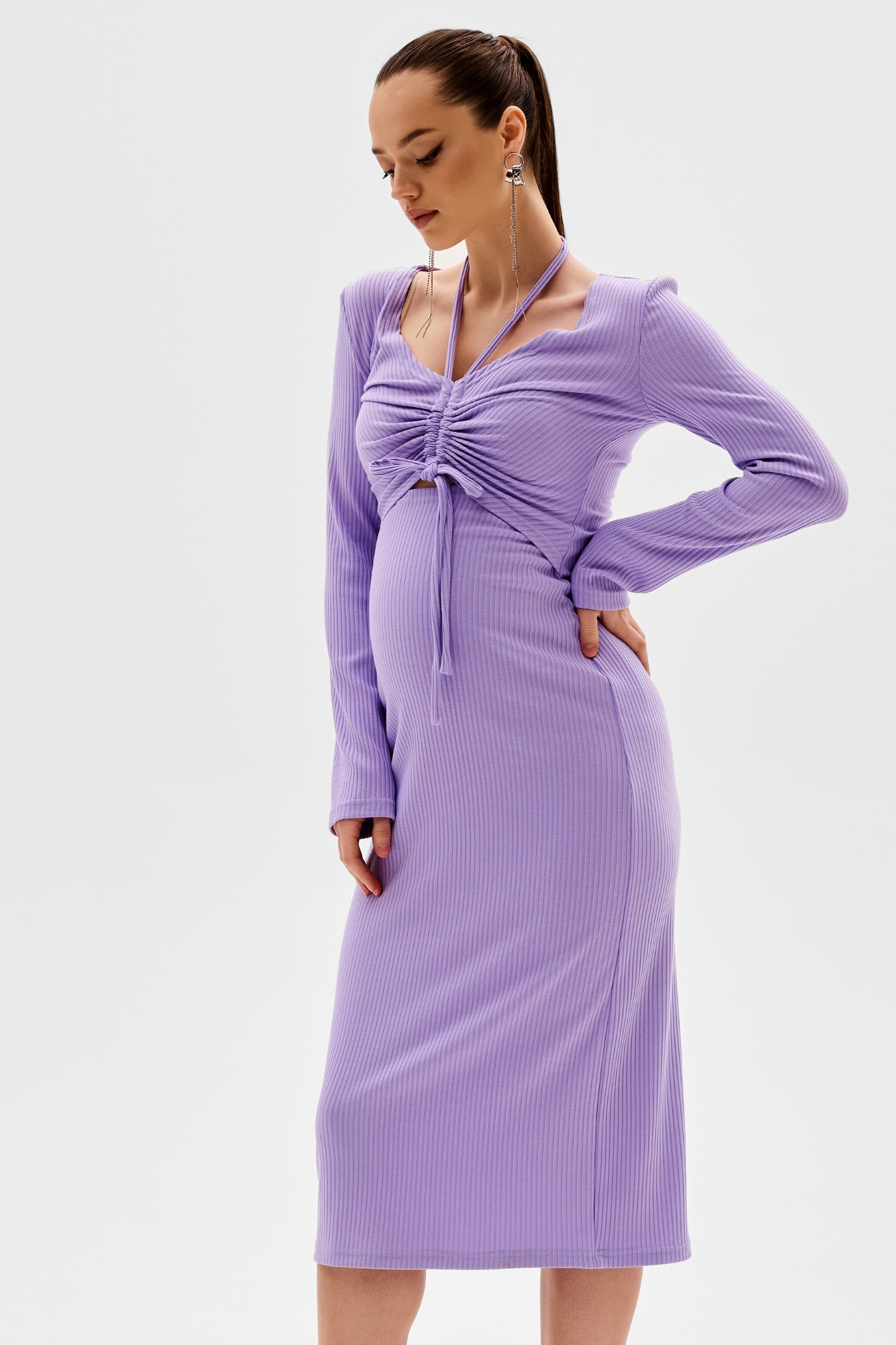 Платье для беременных обтягивающее лапша трикотажное