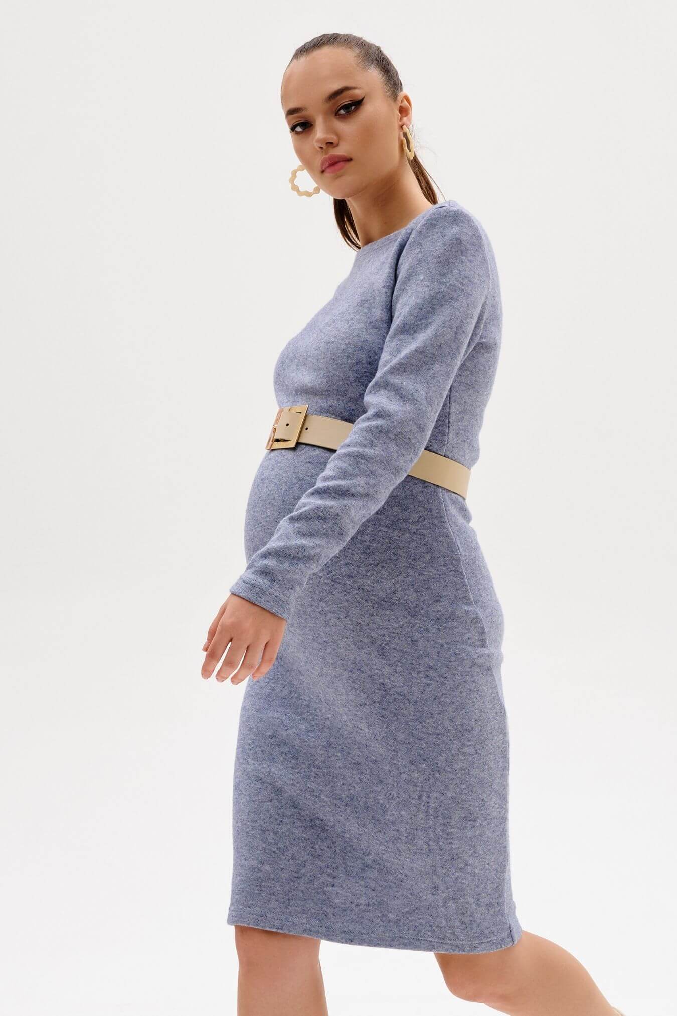 Платье для беременных женское трикотажное повседневное теплое в офис / Happy Moms