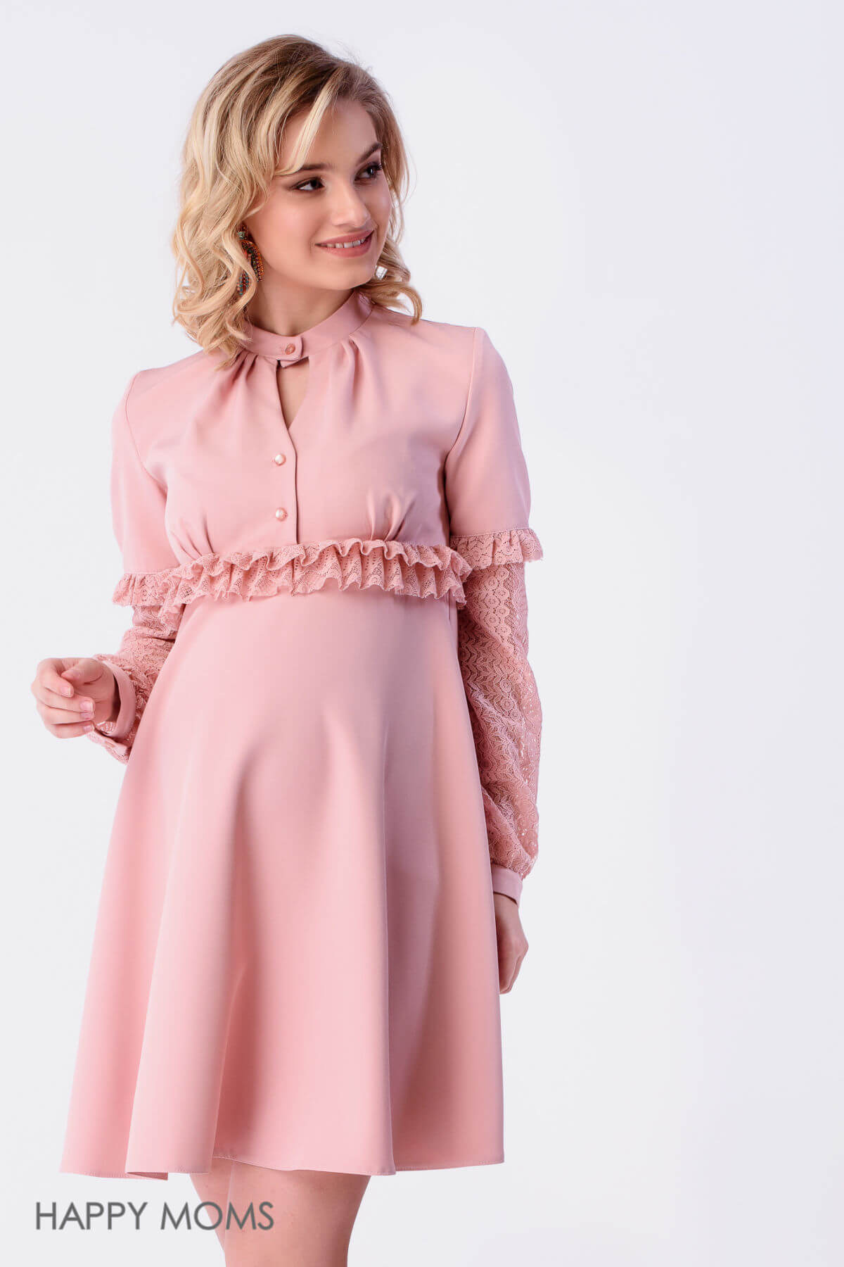 Платье розовое с кружевом для беременных Happy Moms