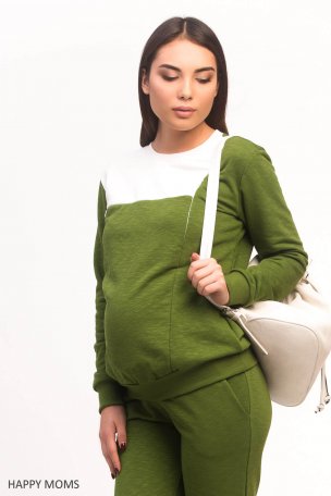 Бело-зеленый джемпер для беременных и кормящих мам интернет магазин